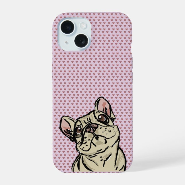 Frenchie Hearts iPhone 15 Case (Back)