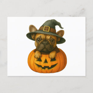 Frenchie in Pumpkin Holiday Postcard