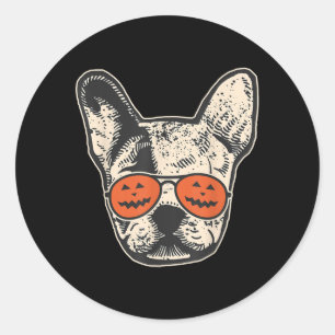 Frenchie In Pumpkin Sunglasses Halloween Bulldog Classic Round Sticker