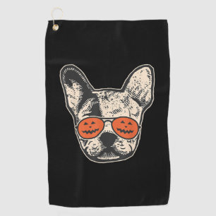 Frenchie In Pumpkin Sunglasses Halloween Bulldog Golf Towel