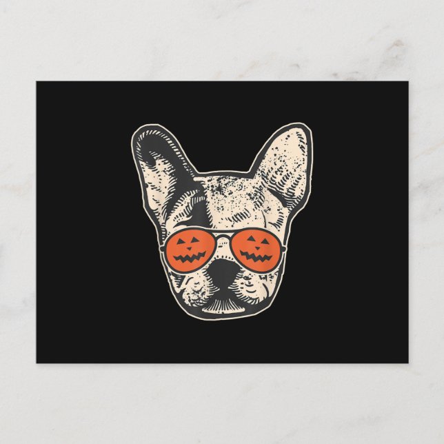 Frenchie In Pumpkin Sunglasses Halloween Bulldog Holiday Postcard (Front)