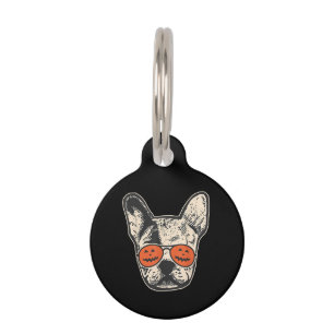 Frenchie In Pumpkin Sunglasses Halloween Bulldog Pet Tag