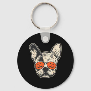 Frenchie In Pumpkin Sungles - French Bulldog Key Ring