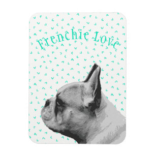 Frenchie Love - French Bulldog & Fun Teal Pattern Magnet