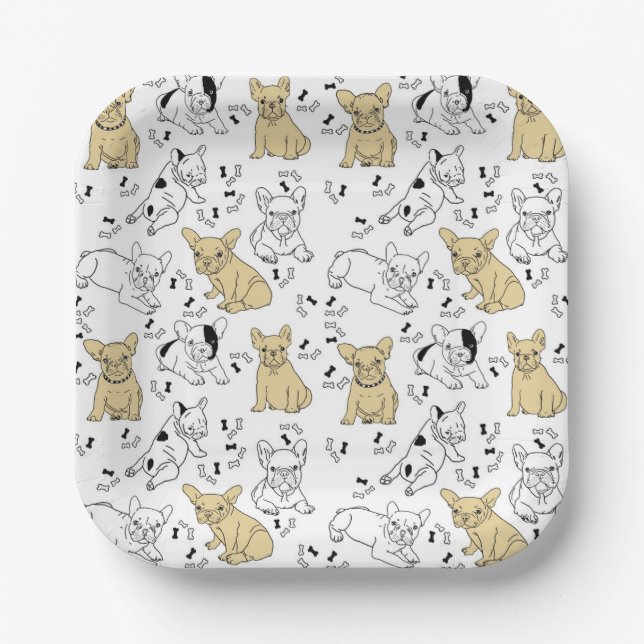 Frenchie Loves Bones Paper Plate (Front)