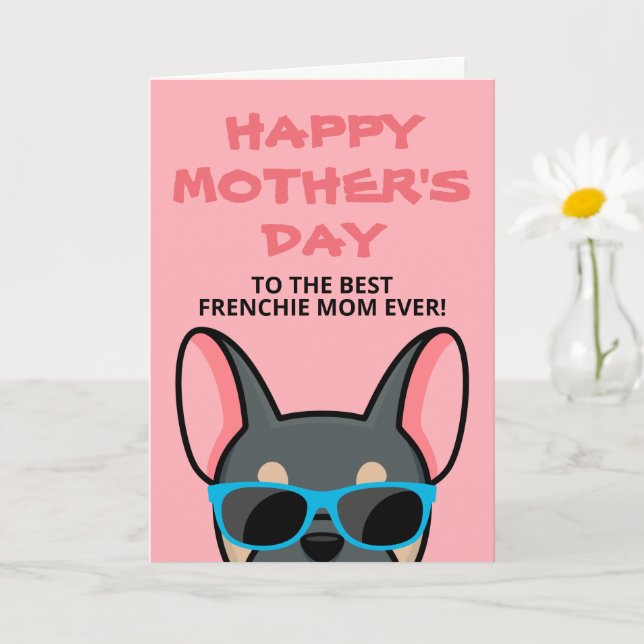 Frenchie Mother's Day Blue Tan French Bulldog Card (Small Plant)