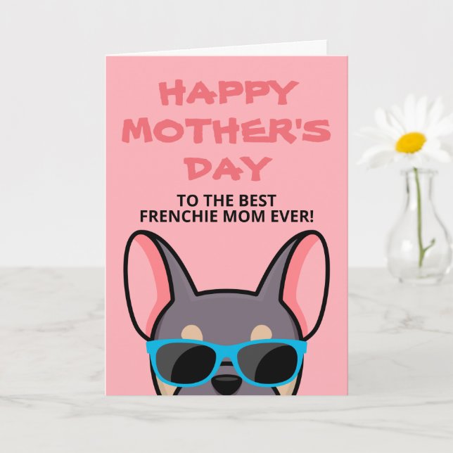Frenchie Mother's Day Lilac Tan French Bulldog Card (Small Plant)