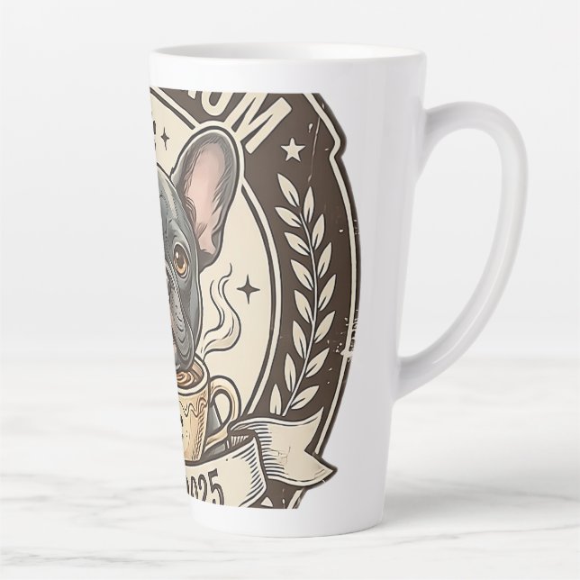 Frenchie Mum Coffee Powered Vintage Design Latte Mug (Right)