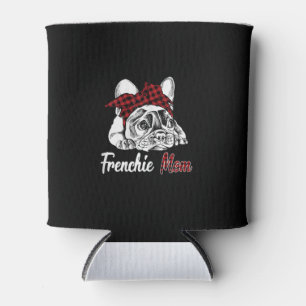 frenchie mum french bulldog with red plaid can cooler