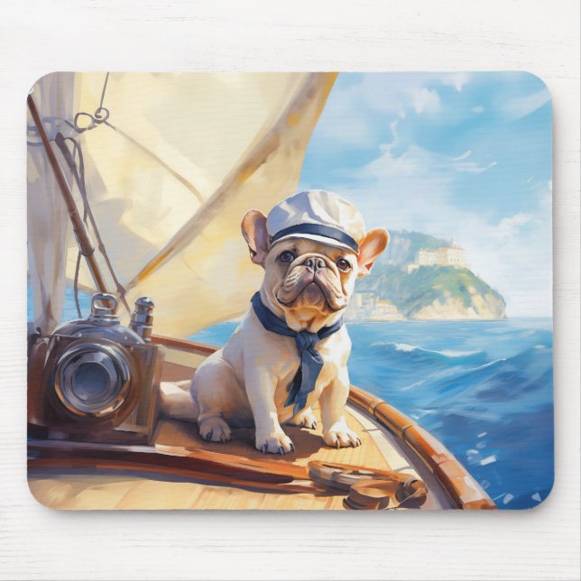 Frenchie on on a yacht mouse pad (Front)