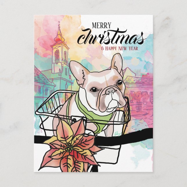 Frenchie Personalised for Christmas and New Year Holiday Postcard (Front)