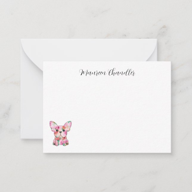 Frenchie, personalised, French Bulldog Flowers Card (Front)