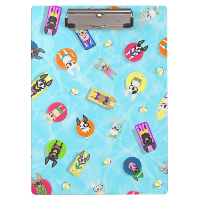 Frenchie Pool Party Clip Board (Front)