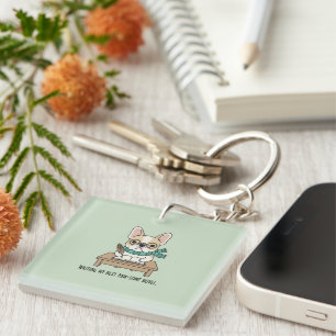Frenchie Puppy Novelist Pastel Green Acrylic Key Ring