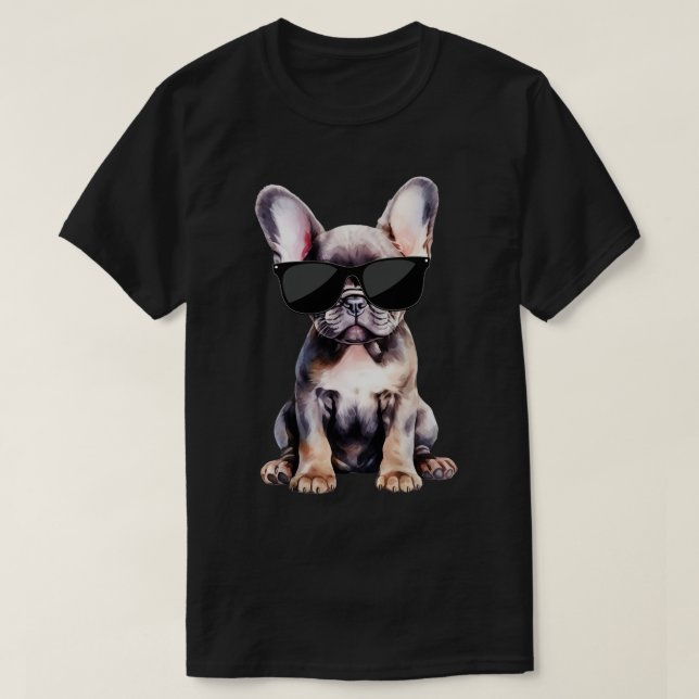 Frenchie Puppy Wearing Sunglasses T-Shirt (Design Front)