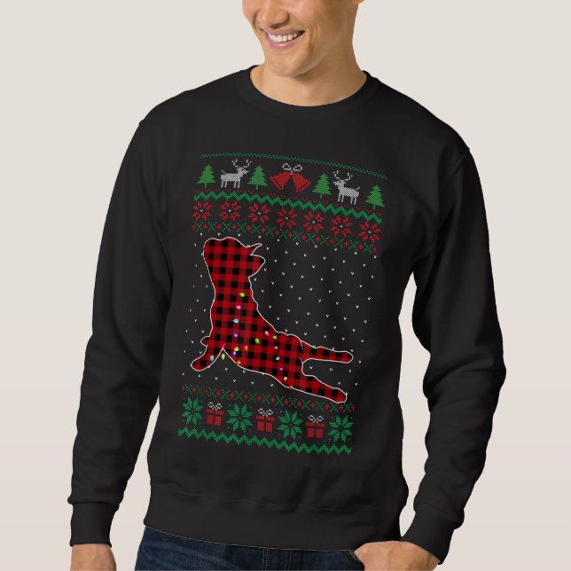 Frenchie Red Plaid Buffalo Funny Ugly Christmas Sw Sweatshirt (Front)