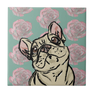 Frenchie Roses Ceramic Tile