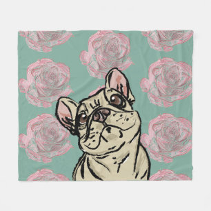 Frenchie Roses Fleece Blanket