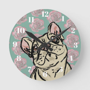 Frenchie Roses Round Clock