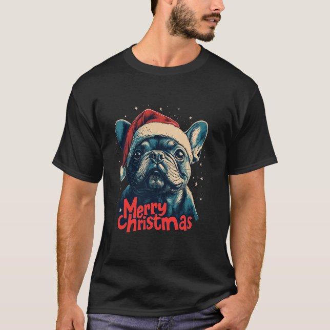 Frenchie Santa Merry Christmas French Bulldog Love T-Shirt (Front)