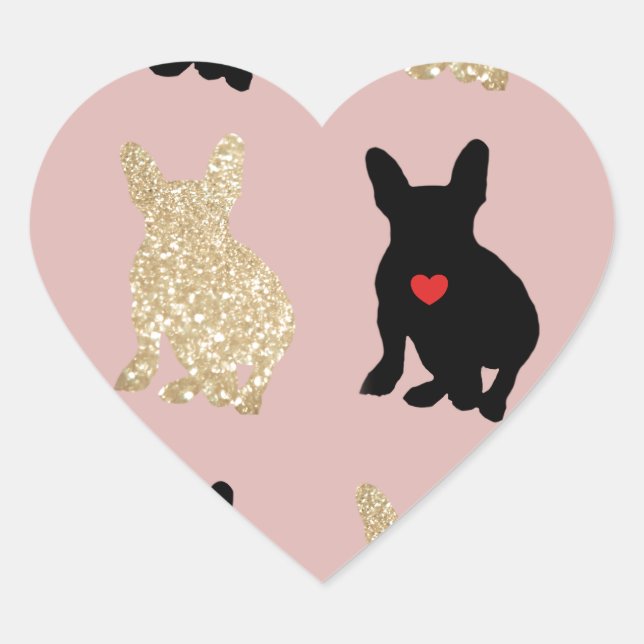 Frenchie Silhouette Pattern Heart Sticker (Front)
