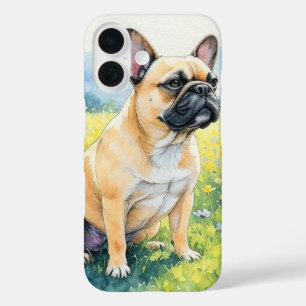 Frenchie Sitting French Bulldog in Watercolor iPhone 16 Case