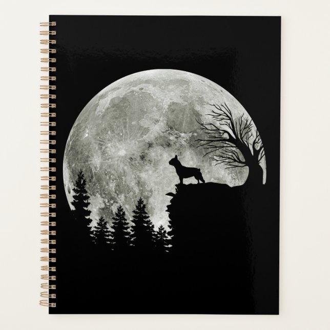 Frenchie Standing On Mountain Moonlight Halloween Planner (Front)