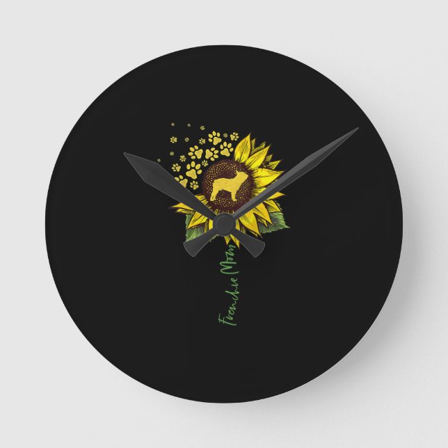 Frenchie Sunflower Mum French Bulldog Lover Gift Round Clock (Front)