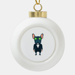 Frenchie The Gangster Ceramic Ball Christmas Ornament
