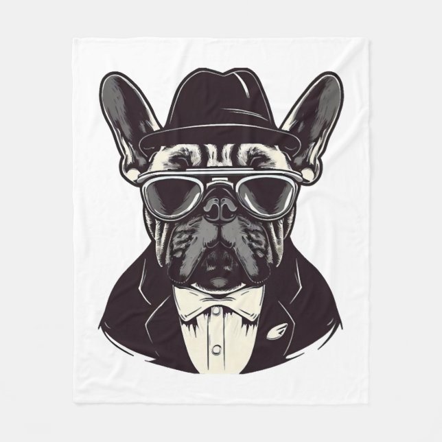 Frenchie The Gangster Fleece Blanket (Front)