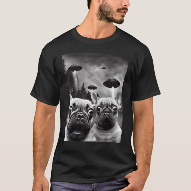 Frenchie UFO Selfie  French Bulldog Alien T-Shirt (Front)