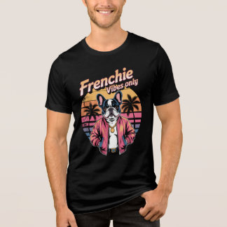 Frenchie Vibes Only Retro Sunset French Bulldog Tri-Blend Shirt