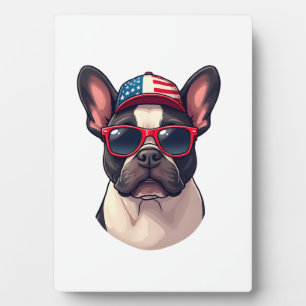 Frenchie Wearing USA Colors (3) Plaque