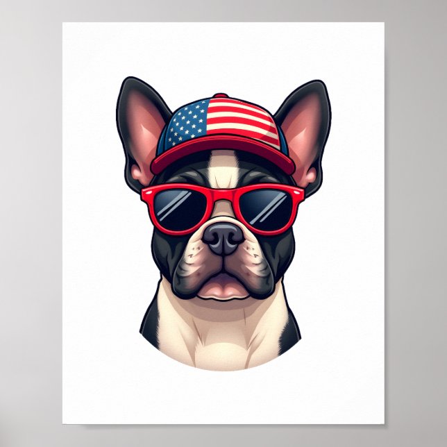 Frenchie Wearing USA Colors (4) Poster (Front)