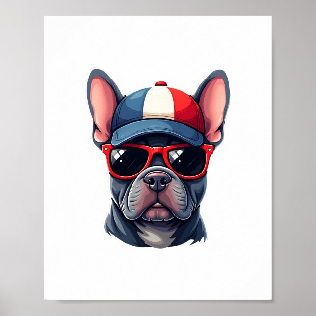 Frenchie Wearing USA Colors Poster (Front)