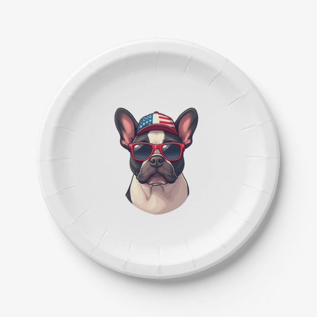 Frenchie Wearing USA Colours (3) Paper Plate (Front)