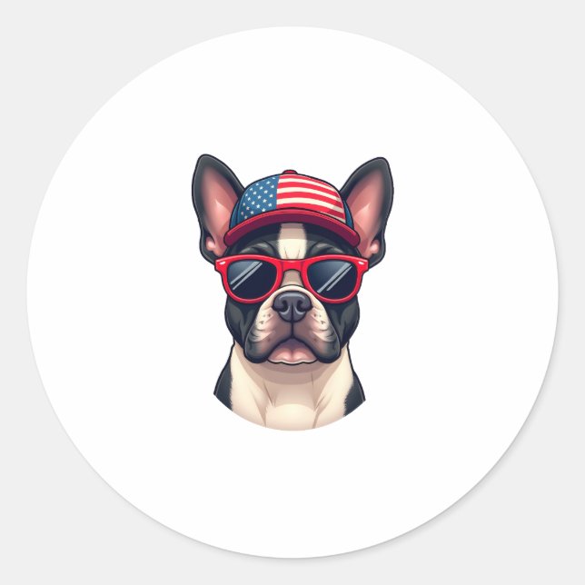 Frenchie Wearing USA Colours (4) Classic Round Sticker (Front)