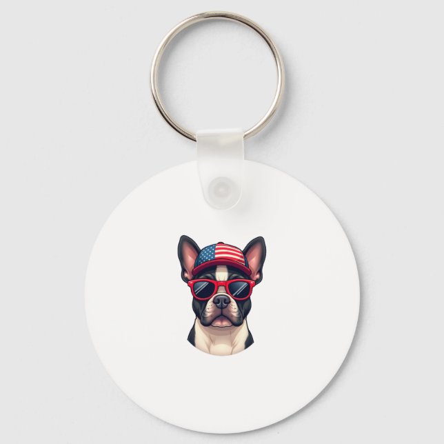 Frenchie Wearing USA Colours (4) Key Ring (Front)