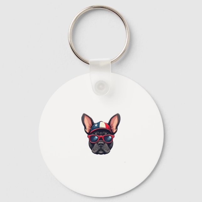 Frenchie Wearing USA Colours (5) Key Ring (Front)