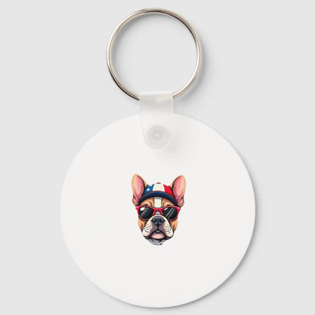 Frenchie Wearing USA Colours (6) Key Ring (Front)