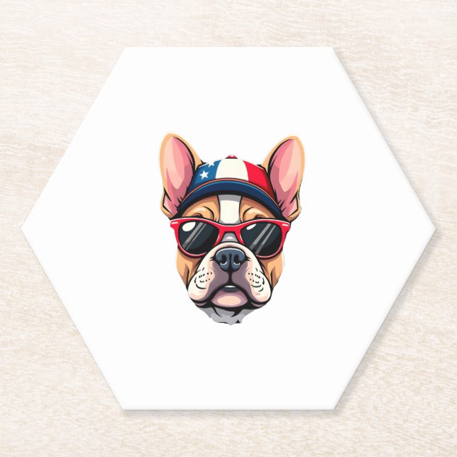 Frenchie Wearing USA Colours (6) Paper Coaster (Front)
