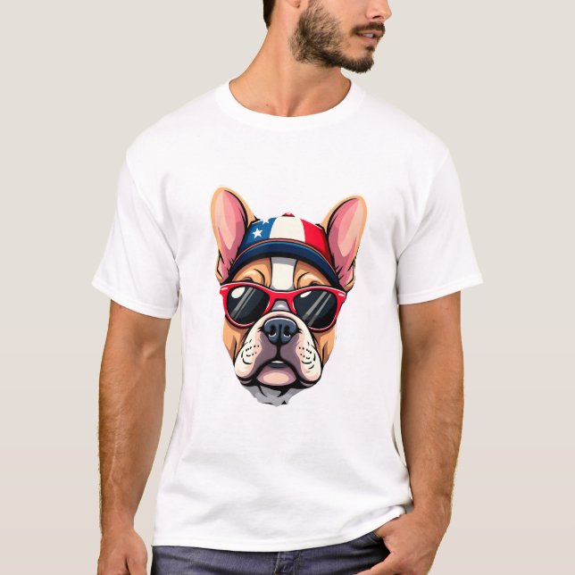 Frenchie Wearing USA Colours (6) T-Shirt (Front)