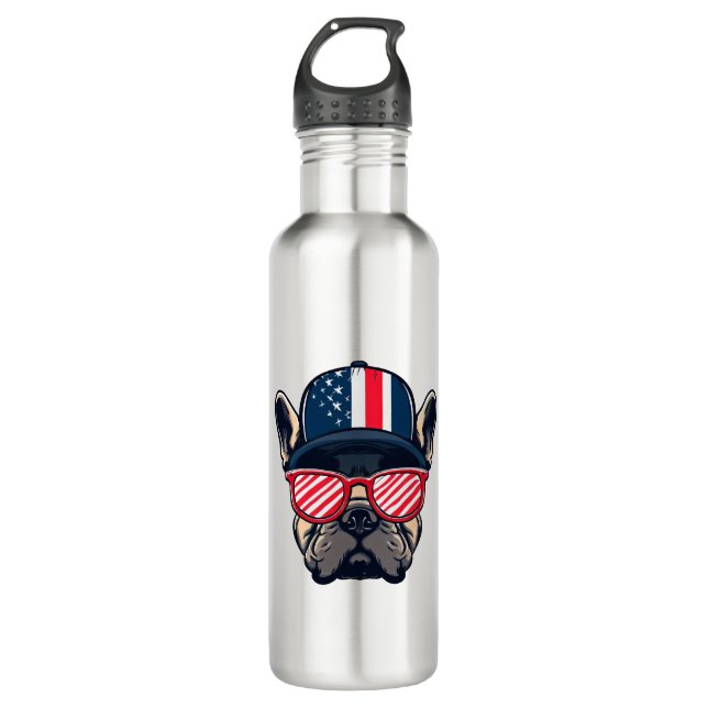 Frenchie Wearing USA Colours 710 Ml Water Bottle (Front)