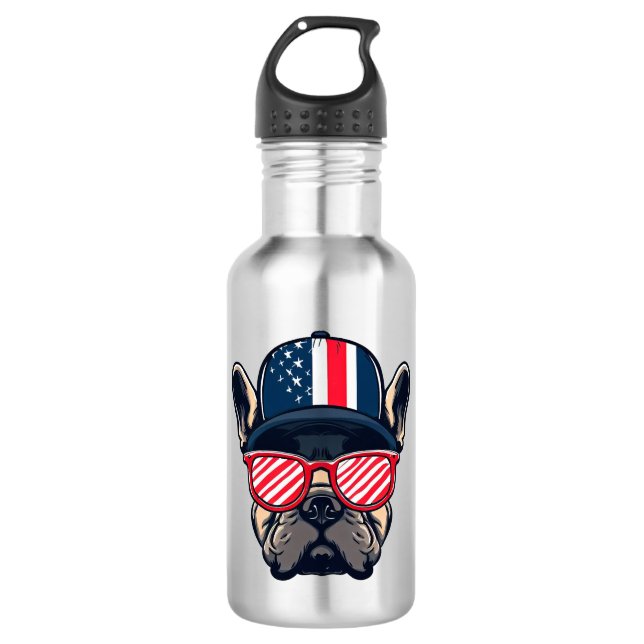 Frenchie Wearing USA Colours 710 Ml Water Bottle (Front)