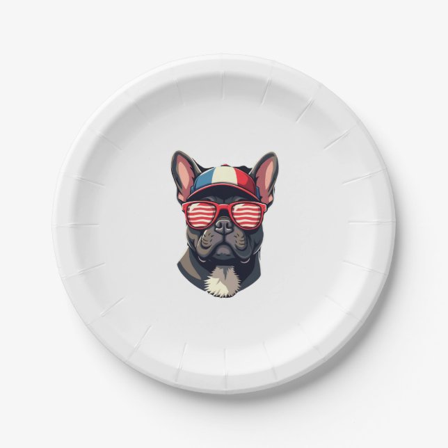 Frenchie Wearing USA Colours (7) Paper Plate (Front)