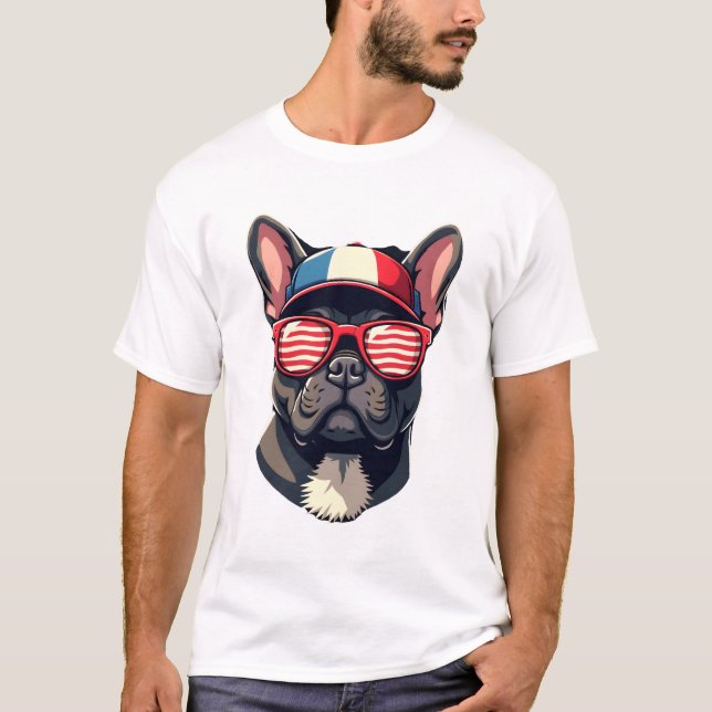 Frenchie Wearing USA Colours (7) T-Shirt (Front)