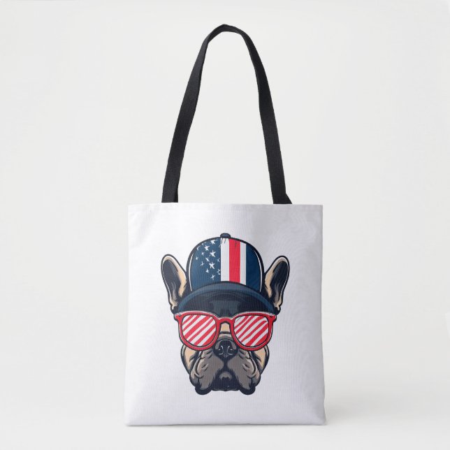 Frenchie Wearing USA Colours Tote Bag (Front)