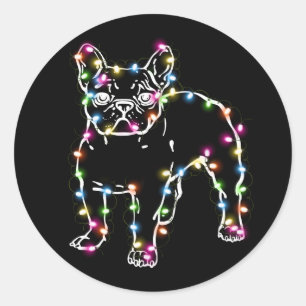 Frenchie With Christmas Lights Merry Christmas Classic Round Sticker