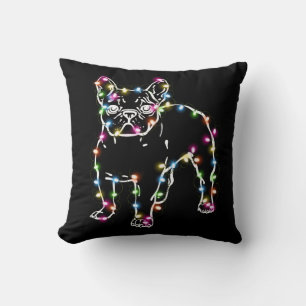 Frenchie With Christmas Lights Merry Christmas Cushion