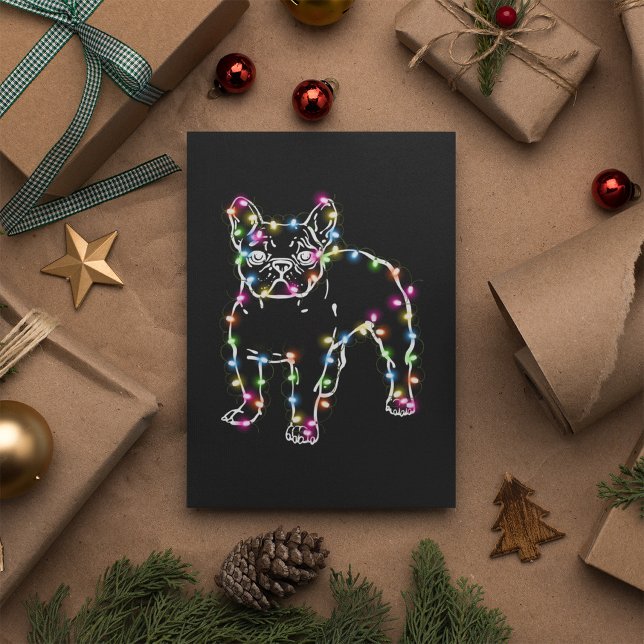 Frenchie With Christmas Lights Merry Christmas Postcard (Creator Uploaded)
